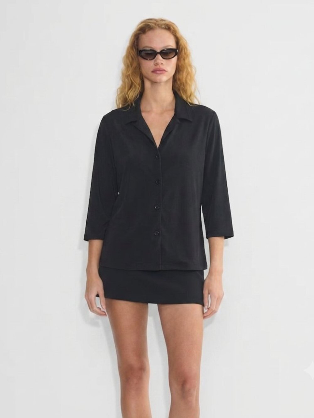 I.N. Studio Black 3/4 Sleeve Button-Down Blouse Women's Size Large